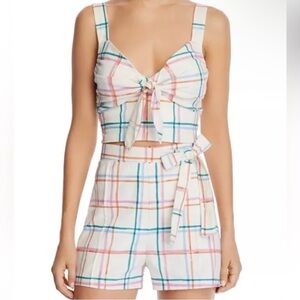 Wayf linen like multi plaid shorts